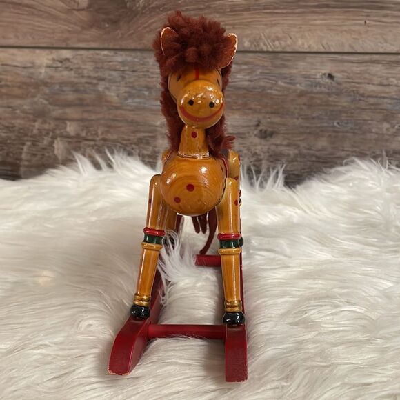 Vintage 70's Christmas Treasury 7" Wood Hobby Rocking Horse Figurine Decor RARE - Picture 3 of 9
